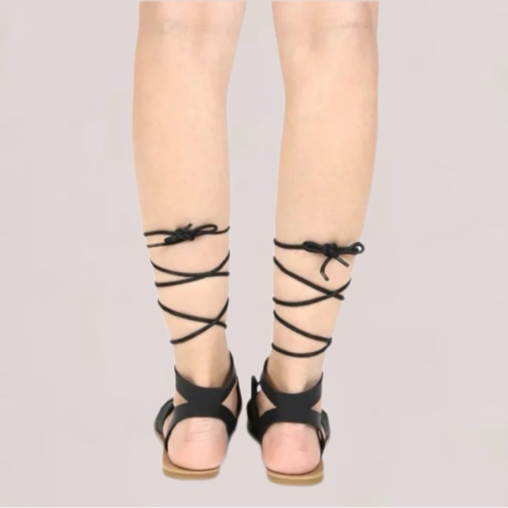 Qupid Black Leather Lace-Up Gladiator Sandals Size 6 - Picture 6 of 11